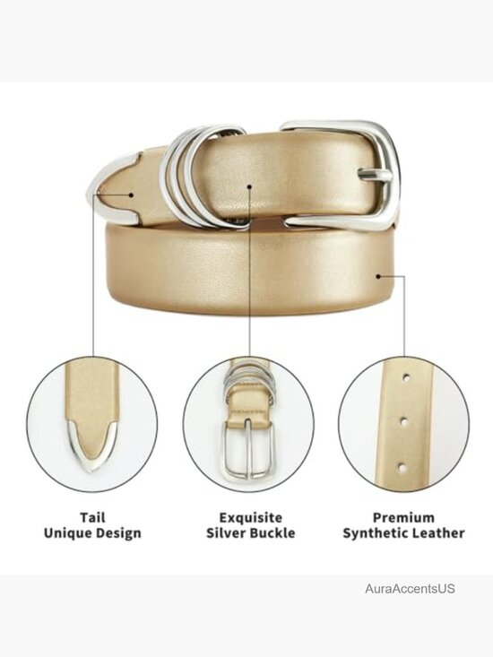 Fashion Leather Waist Belt with Gold Buckle Gift for Women main image 6